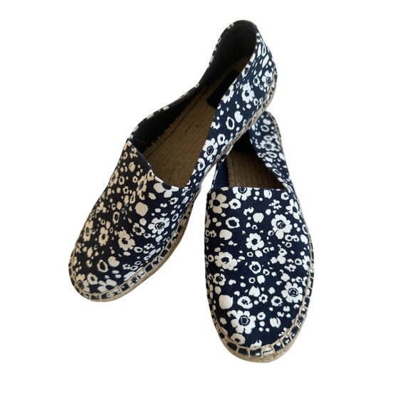TORY BURCH Navy White Floral Espadrille Flats Size 8.5 - Picture 3 of 11